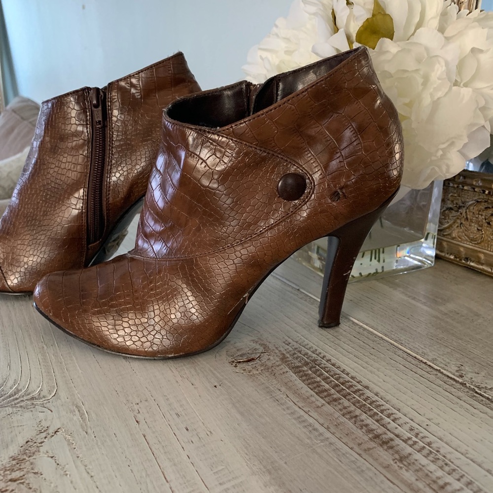 Brown faux leather booties